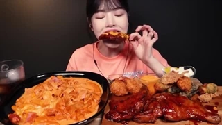 Chicken with Rosé Tteokbokki Mukbang Asmr