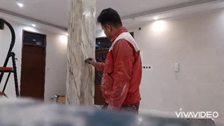 اجرای طرح سنگ بر روی پایه ستون گچی