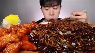 ASMR MUKBANG BLACK BEAN NOODLES SWEET CHICKEN EATING SHOW 먹방